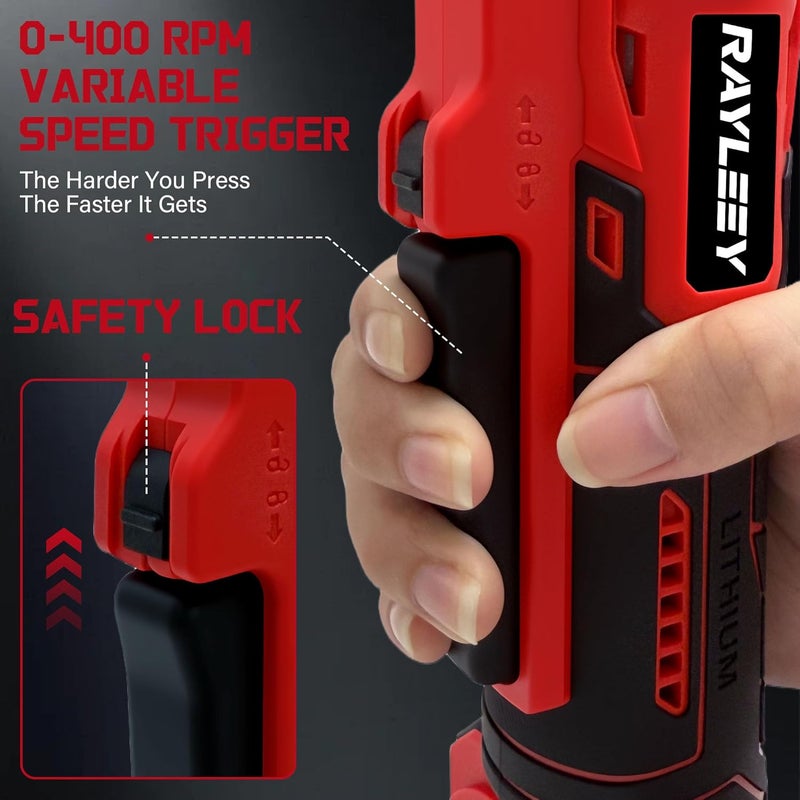 RAYLEEY 3/8" Cordless Ratchet Wrench for Milwaukee 18V Battery, 45 Ft-lbs(60 N.m) Power Electric Ratchet Tool Kit, Variable Speed Control, 7 Sockets, 1/4"Adapter & 3" Extension Bar (Tool Only) - Image 5